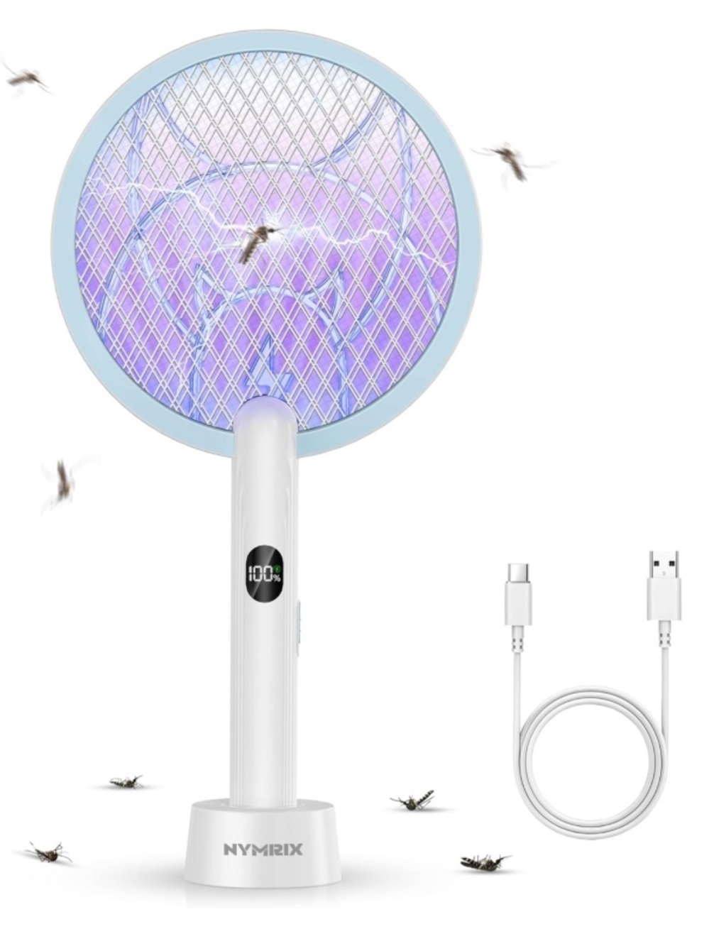 Brand New Electric Fly Swatter Racket Mosquito Bug Zapper 4100V Rechargable